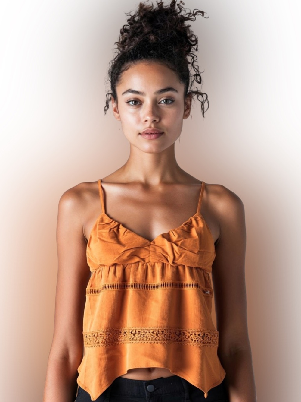 No Boundaries Orange Crochet-Trim Spaghetti Strap Cami